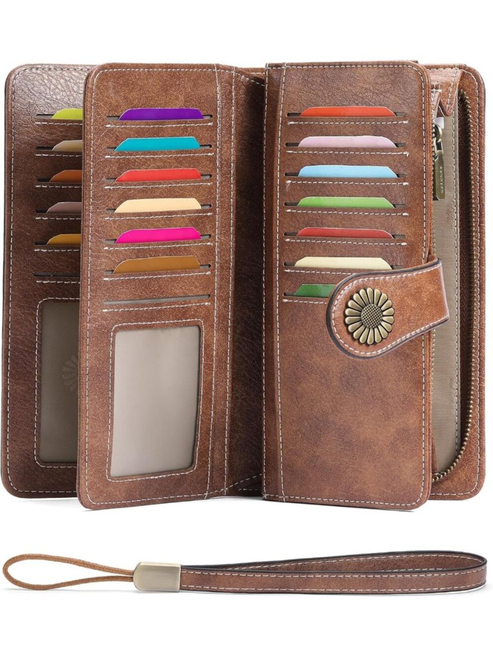 Stylish RFID Blocking Large Leather Wristlet Wallet for Women - Card Holder